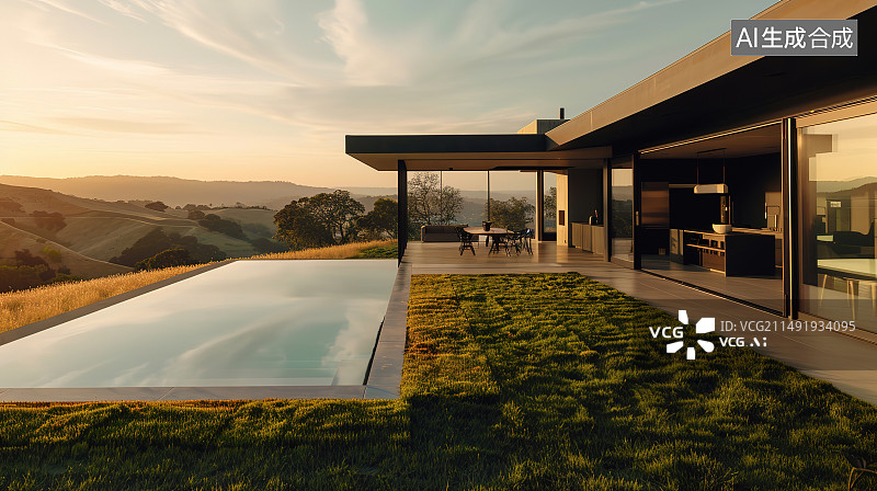 【AI数字艺术】别墅外部景观特写图片素材