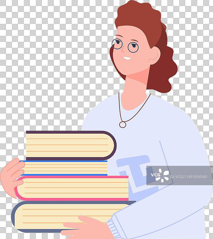 与书堆在一起的女性角色图片素材