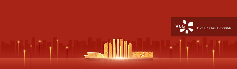 红色党建展板插画，广州城市天际线，广州周年庆高端插画图片素材