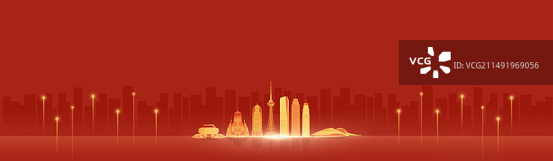 红色党建展板插画，哈尔滨城市天际线，哈尔滨周年庆高端插画图片素材