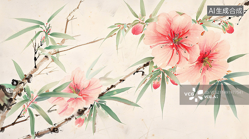 【AI数字艺术】宣纸花卉图片素材