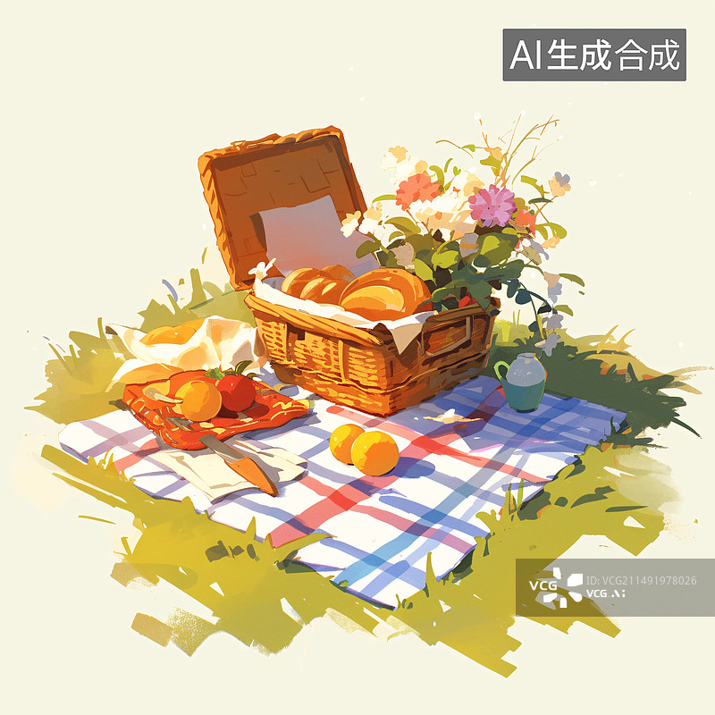【AI数字艺术】野餐垫野餐篮露营休闲图片素材