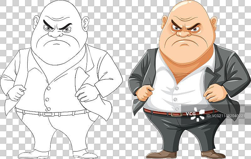 卡通形象：脾气暴躁的光头中年黑手党男人图片素材