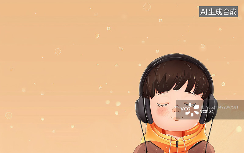 【AI数字艺术】带着耳机的男孩半身像图片素材