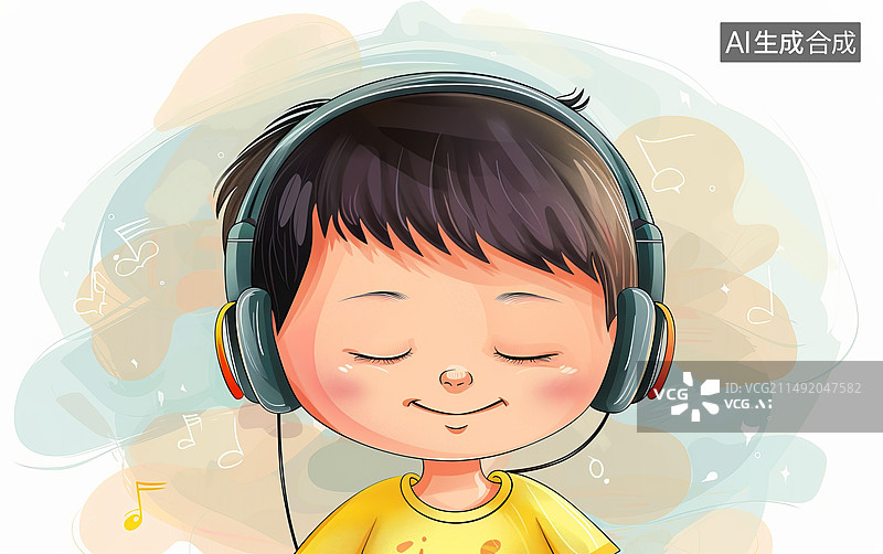 【AI数字艺术】带着耳机的男孩半身像图片素材