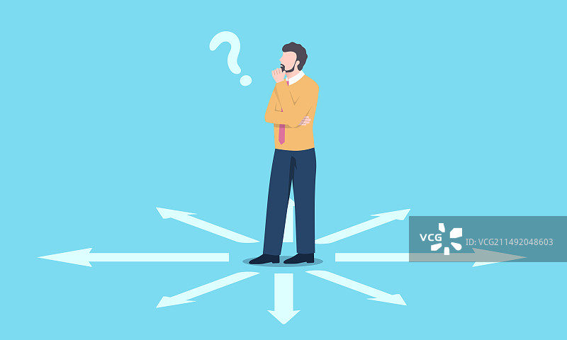 男人思考问题，象征选择方向的矢量商业插图图片素材