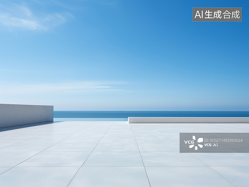【AI数字艺术】简约蓝天白云大海停车场平台汽车广告背景图图片素材