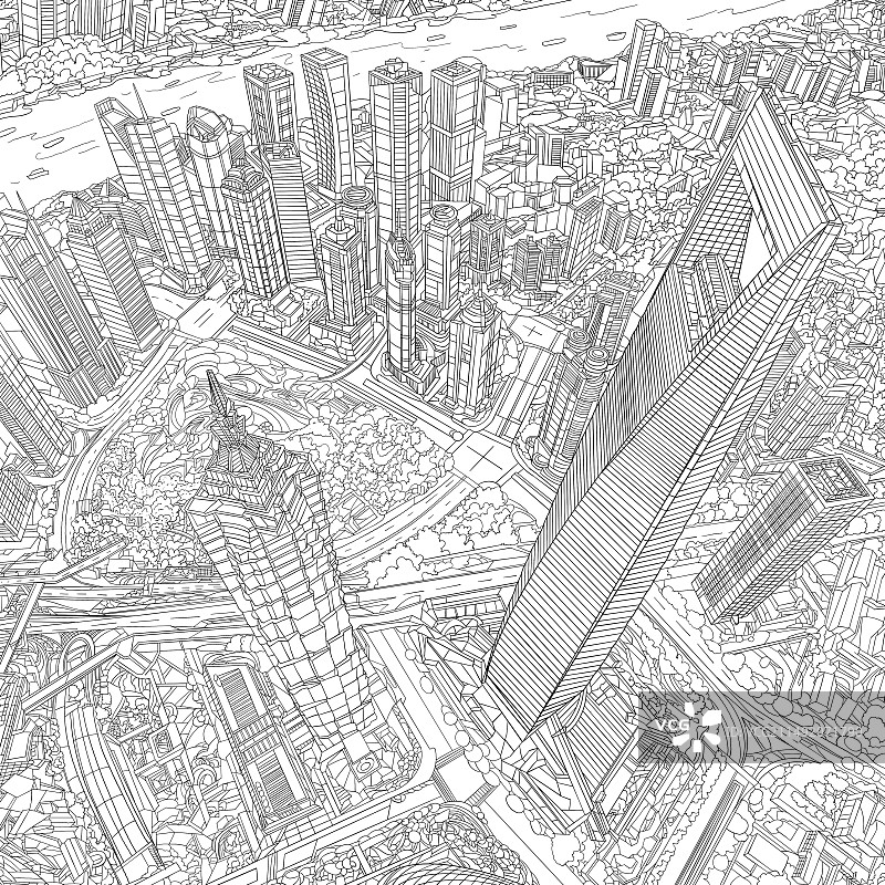上海建筑插画线描图图片素材