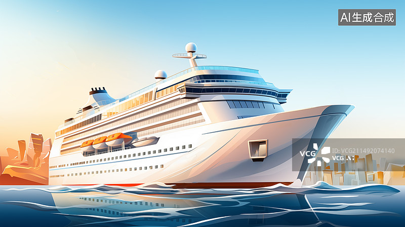 【AI数字艺术】海边的巨型游轮插画背景素材图片素材