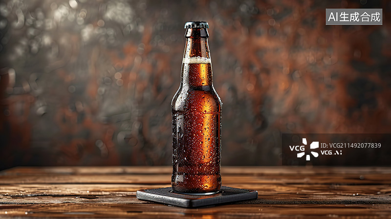 【AI数字艺术】木桌上的酒瓶特写镜头图片素材