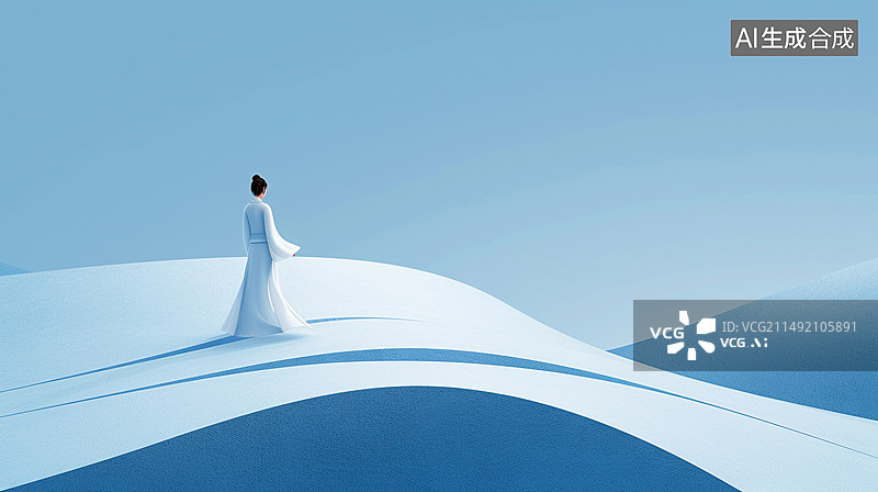 【AI数字艺术】极简国风背景插画——身着古装的行人图片素材