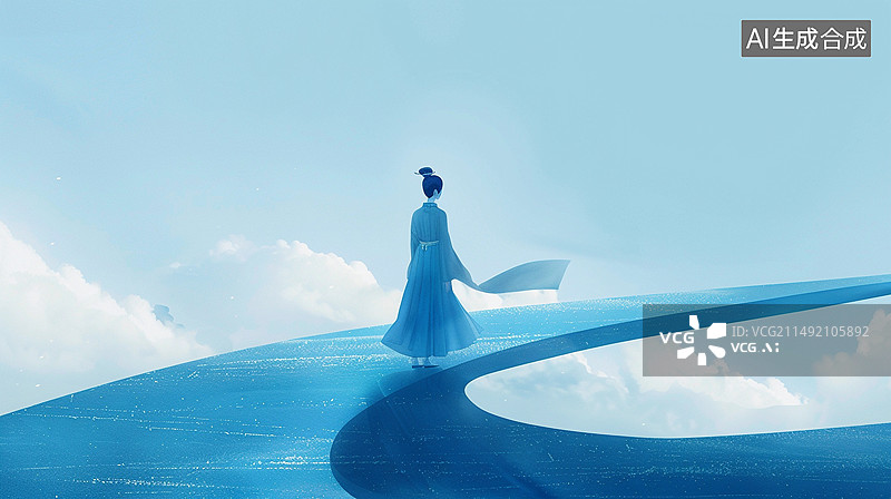 【AI数字艺术】极简国风背景插画——身着古装的行人图片素材