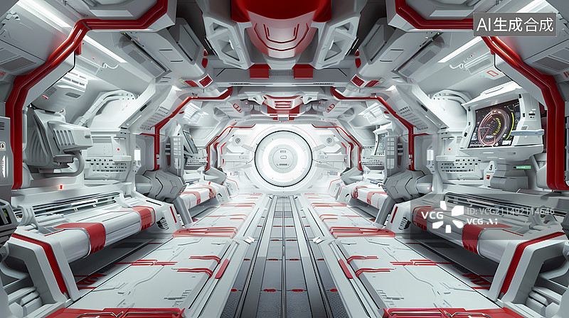 【AI数字艺术】未来派红白色航天器产品基座背景图片素材