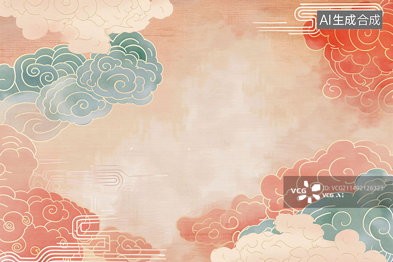 【AI数字艺术】中国风传统祥云纹素材，国风古典祥云背景中国风传统祥云纹素材，国风古典祥云背景图片素材