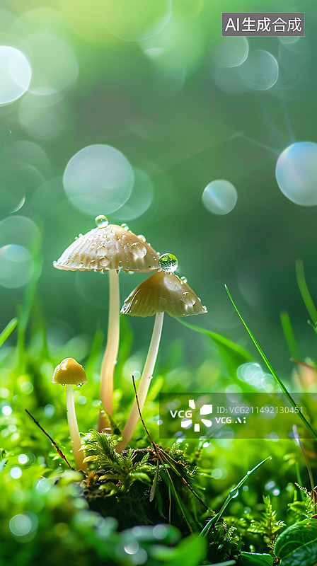 【AI数字艺术】夏天户外蘑菇在土壤里生长图片素材