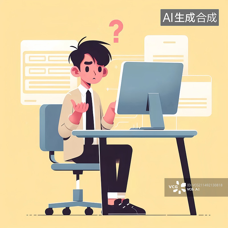【AI数字艺术】选择困难青年电脑办公插画图片素材