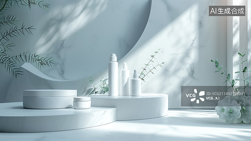 【AI数字艺术】白色大理石产品展示图片素材
