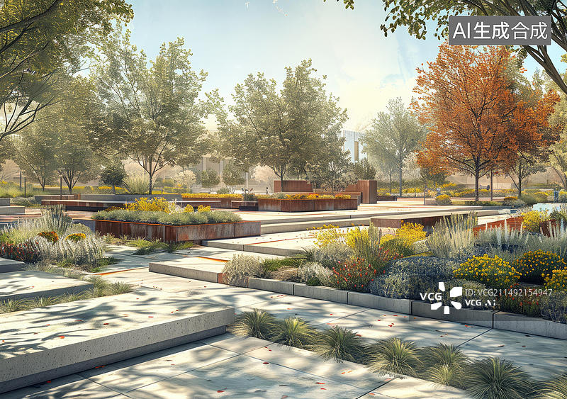 【AI数字艺术】一个公园的插图里面有很多植物和树木图片素材