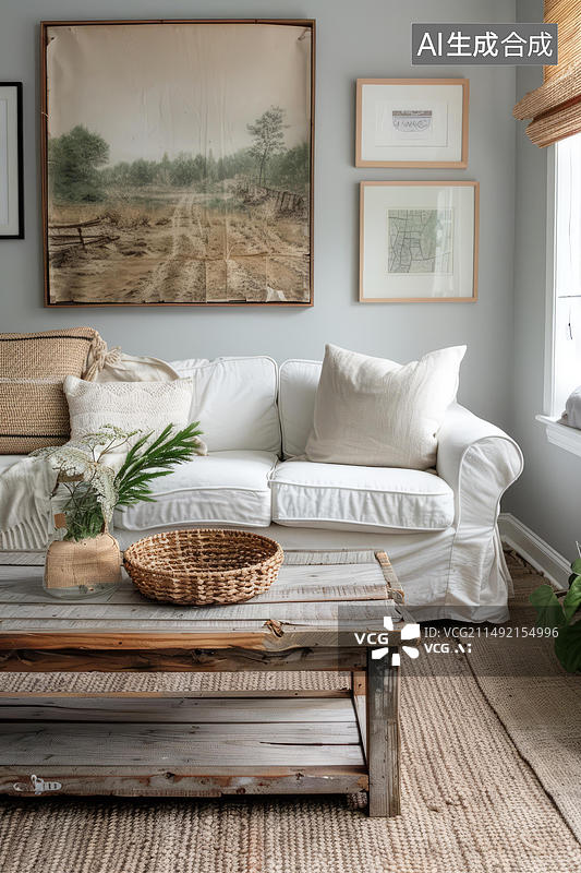 【AI数字艺术】一张乡村风格的咖啡桌让客厅温馨舒适图片素材
