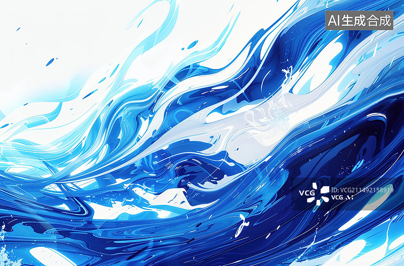 【AI数字艺术】白色背景上蓝色颜料的特写镜头图片素材