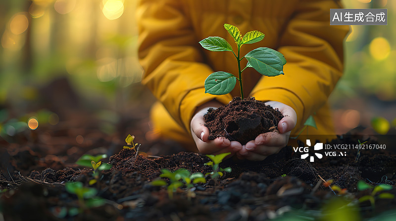 【AI数字艺术】手持植物的人的中部图片素材