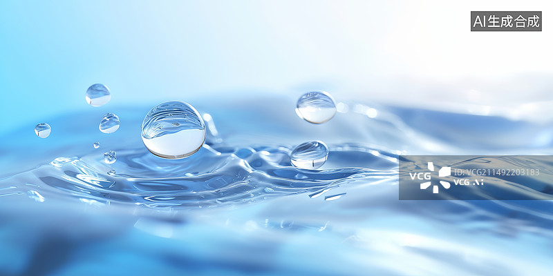 【AI数字艺术】蓝色水滴泡泡透明背景图片素材