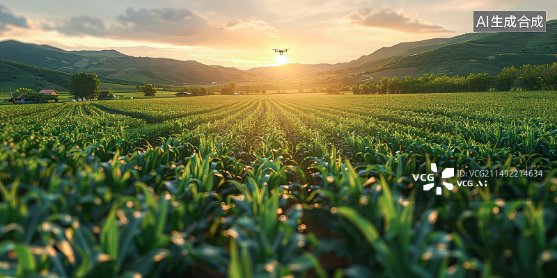 【AI数字艺术】无人机巡视农田喷洒农药，智慧农业智慧种植图片素材
