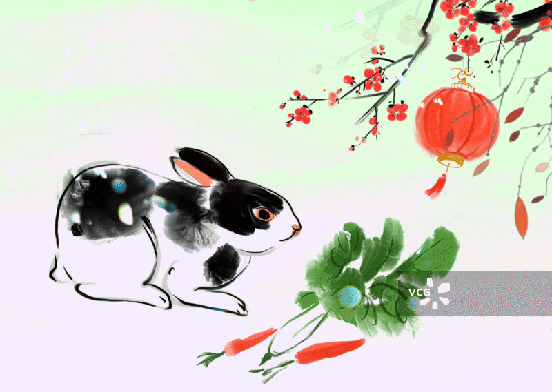 兔年生效兔子清新自然高雅艺术水墨动画视频图片素材
