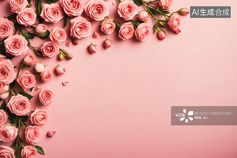 【AI数字艺术】粉红色背景下玫瑰的特写镜头图片素材