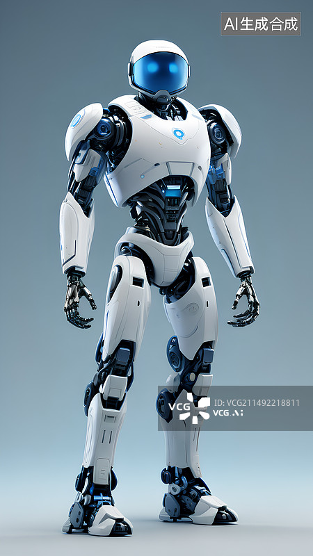 【AI数字艺术】未来机器人，科技感白色机身，蓝色眼睛，极简风格插图壁纸图片素材