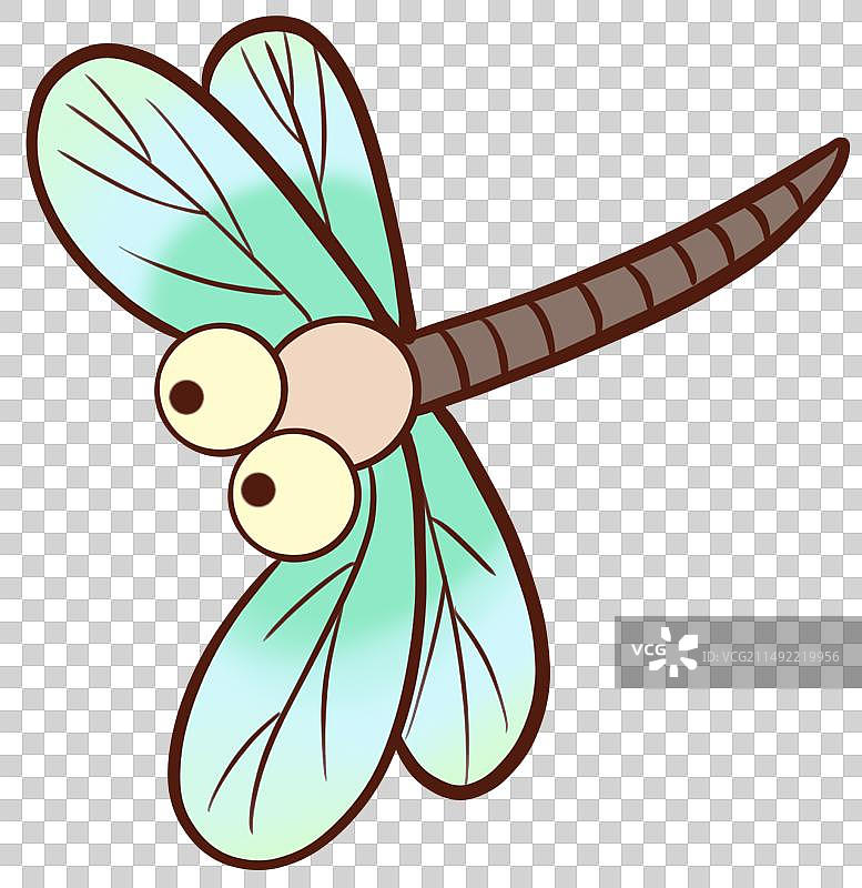 插画免扣素材手绘卡通蓝绿色蜻蜓田园风格儿童绘本海报素材图片素材