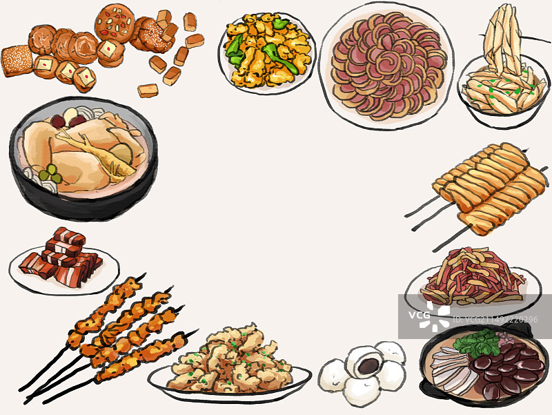 水墨风东北菜吉林菜系长春美食插画图片素材