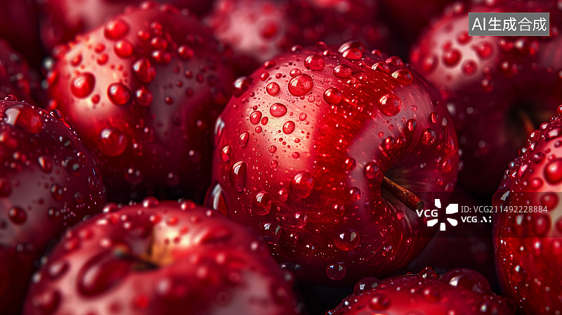 【AI数字艺术】沾满水滴的红苹果图片素材