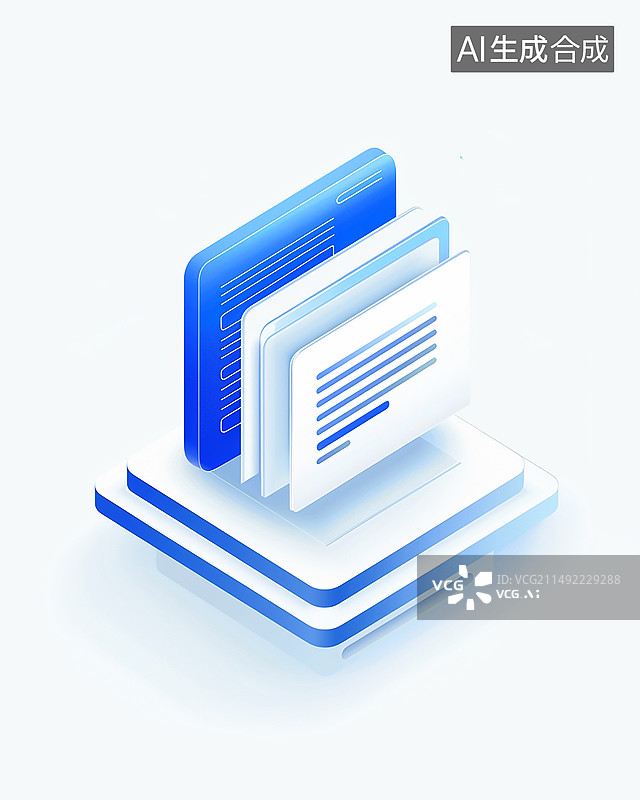 【AI数字艺术】蓝色2.5D立体文档图标图片素材