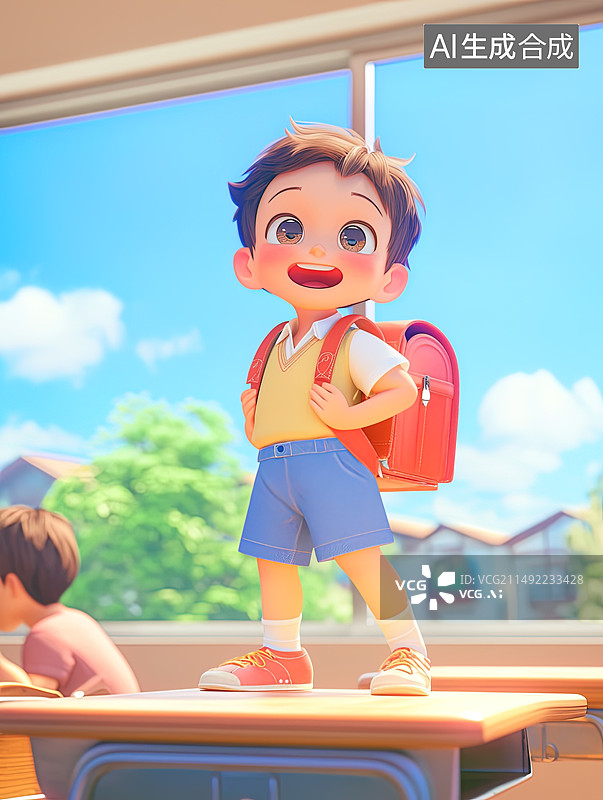 【AI数字艺术】在教室里开心的小男孩图片素材