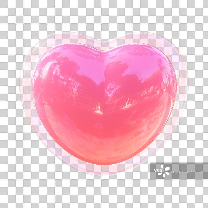 3D爱心元素，透明爱心包裹着一颗粉色爱心气球。图片素材