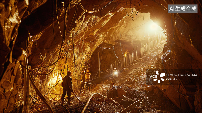 【AI数字艺术】矿山挖矿场景，可用于能源资源插图，黄金，铁矿石，石油等背景图图片素材
