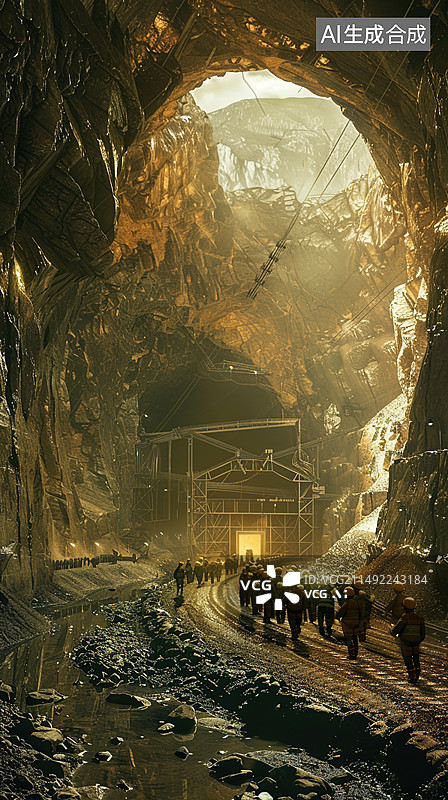 【AI数字艺术】矿山挖矿场景，可用于能源资源插图，黄金，铁矿石，石油等背景图图片素材