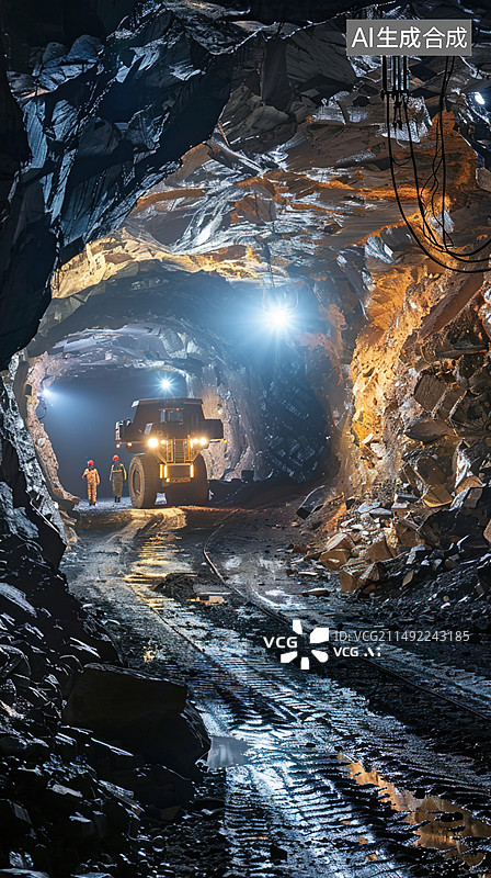 【AI数字艺术】矿山挖矿场景，可用于能源资源插图，黄金，铁矿石，石油等背景图图片素材
