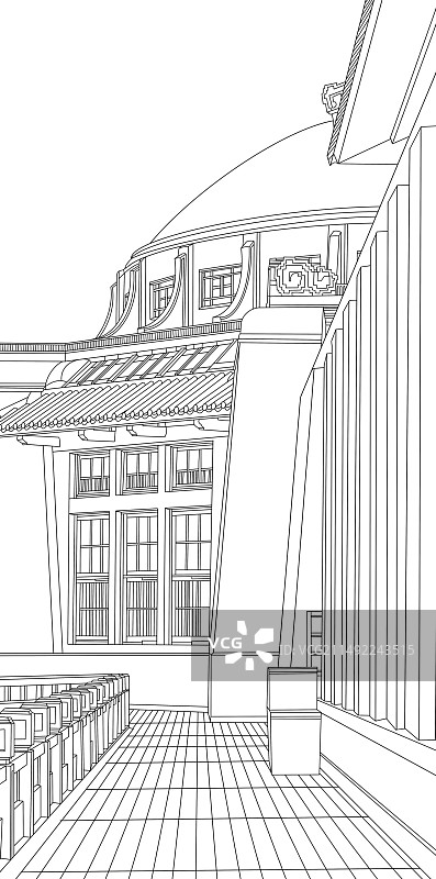 建筑插画线描图片素材