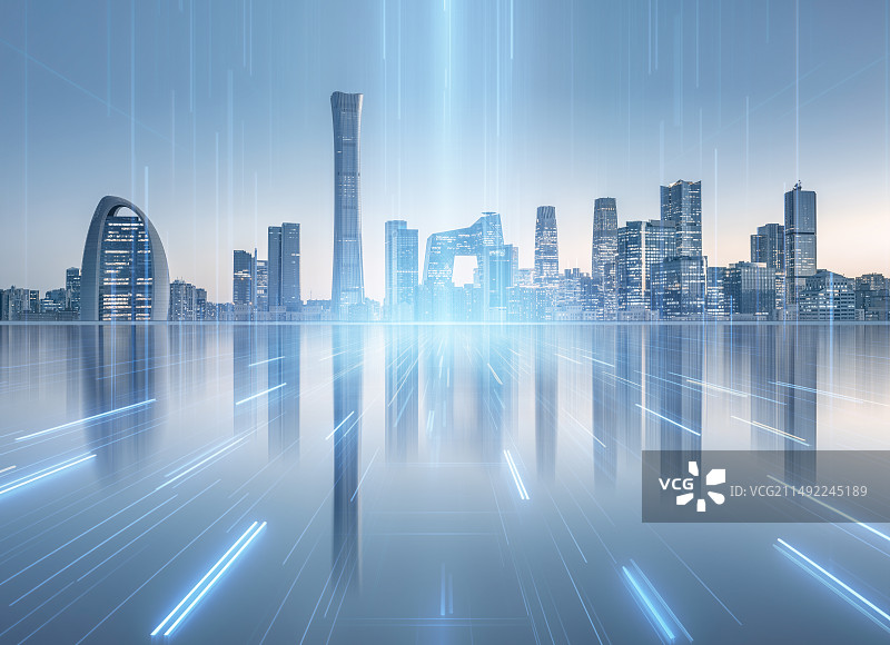 城市天际线与城市风光，城市风光和大数据概念，北京国贸CBD地标建筑图片素材