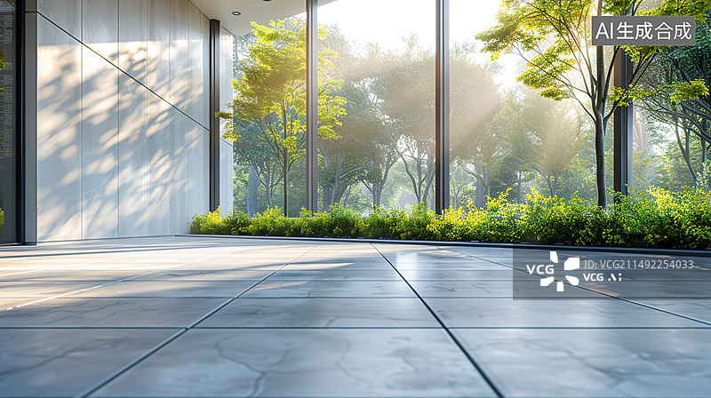 【AI数字艺术】逆光绿色树林石板路汽车广告背景图图片素材