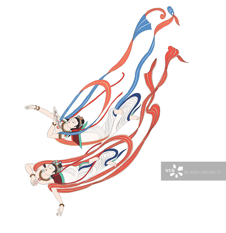 敦煌壁画人物线描图片素材