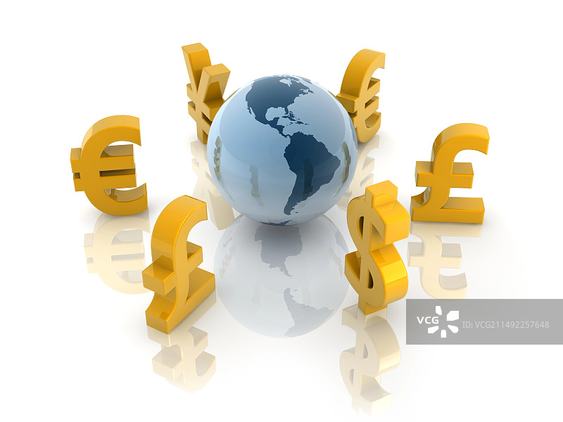 货币符号和地球模型图片素材