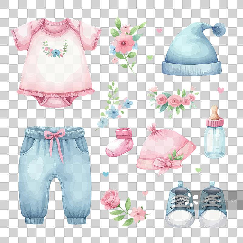 水彩新生儿连衣裙或服装套装图片素材