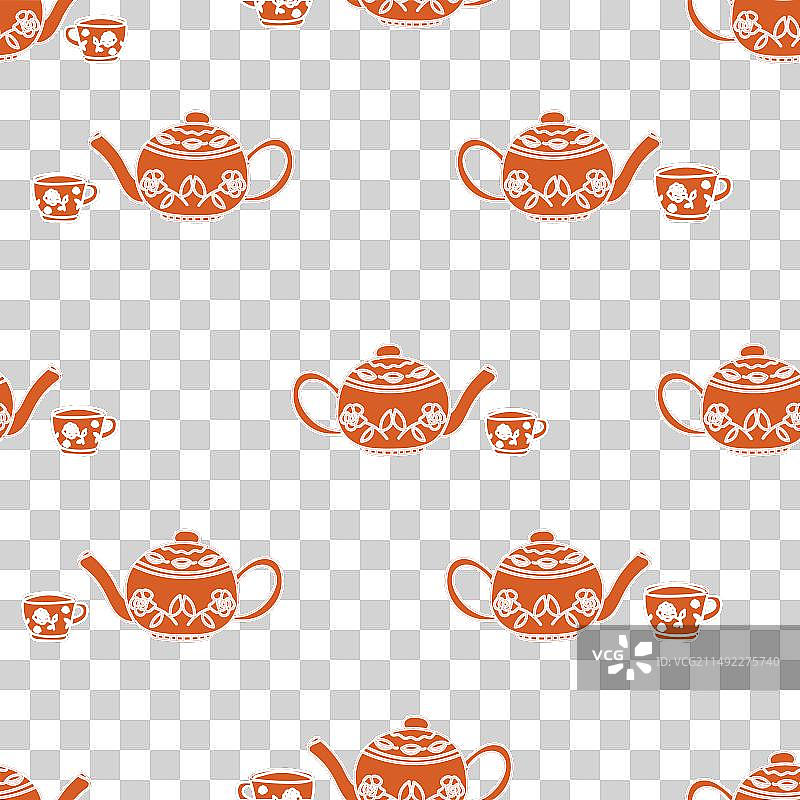 手绘花园茶话会元素无缝图案图片素材