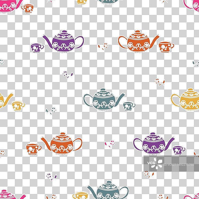 手绘花园茶话会元素无缝图案图片素材