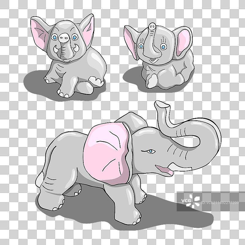 三组不同卡通大象图片素材