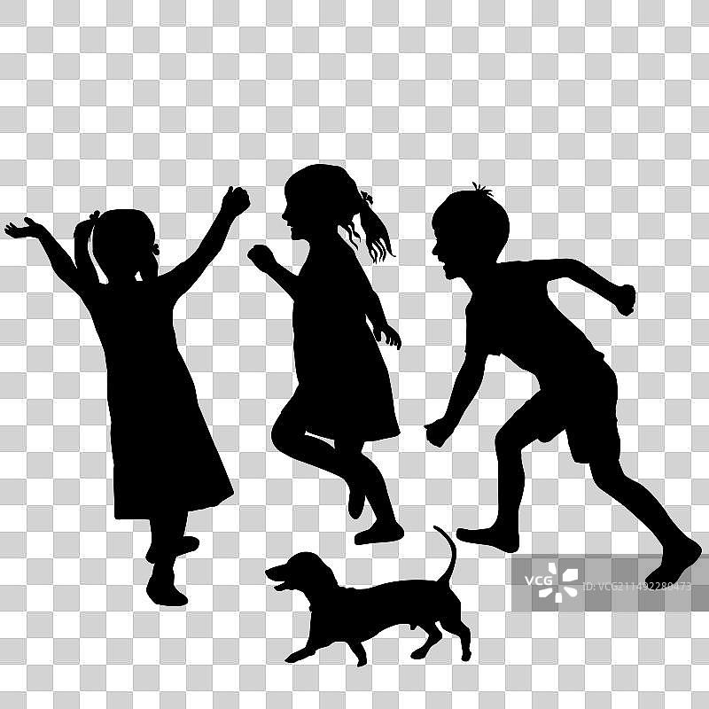 儿童玩耍剪影图片素材