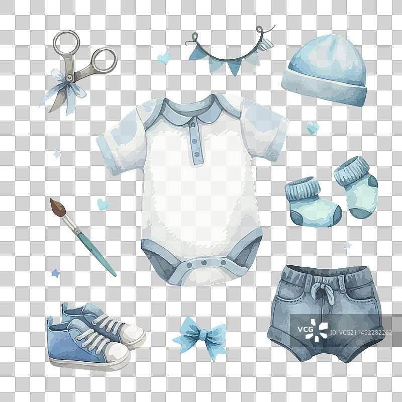 水彩新生儿连衣裙或服装套装图片素材